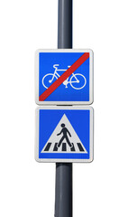A post with two road signs isolated on the transparent background