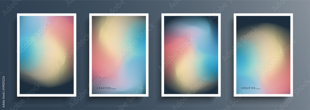 Leinwandbilder Set of blurred backgrounds with soft color gradient defocused round shapes. Abstract graphic templates collection for brochure covers, posters and flyers. Vector illustration.