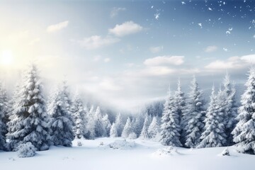 Naklejka premium peaceful winter landscape, with a christmas border and snow-covered trees, created with generative ai