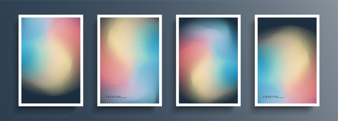 Set of blurred backgrounds with soft color gradient defocused round shapes. Abstract graphic templates collection for brochure covers, posters and flyers. Vector illustration.