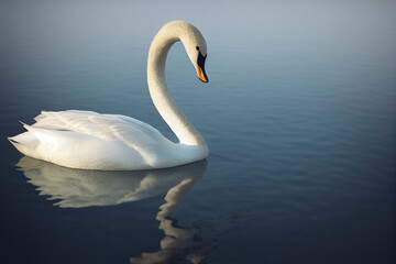 White swan on a lake, reflection in the water, generative AI