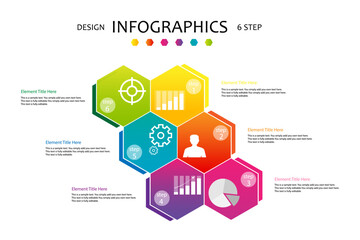 Infographic business horizontal timeline process chart template. Vector modern banner used for presentation and workflow layout diagram, web design. Abstract elements of graph 6 steps options.