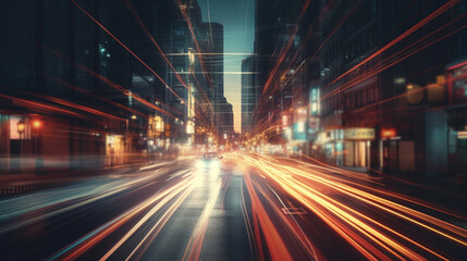 Naklejka premium Light trails on the city. Generative Ai