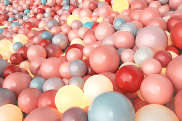 Abstract background with many multicolored and glowing spheres.