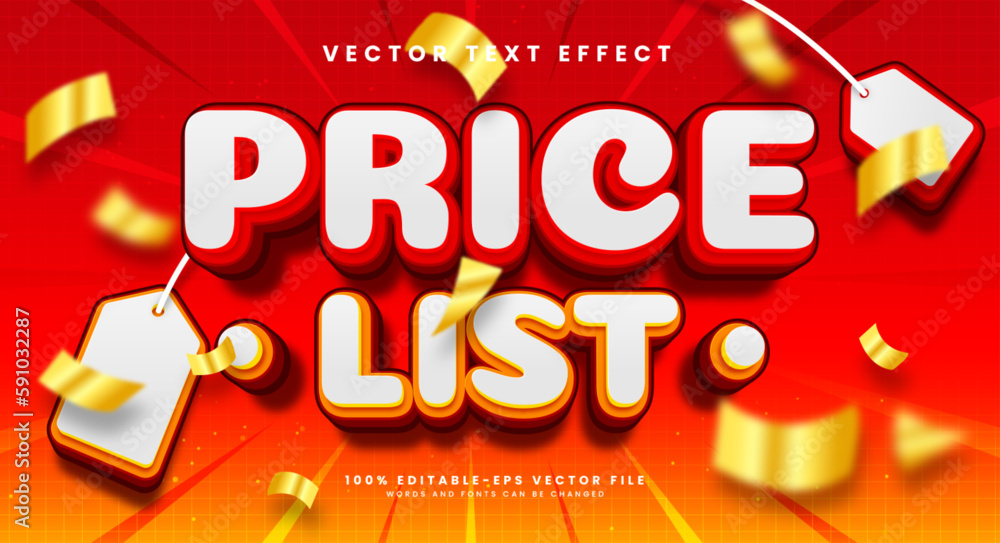 Aufkleber price list editable vector text effect. sale text style effect for promotion product.