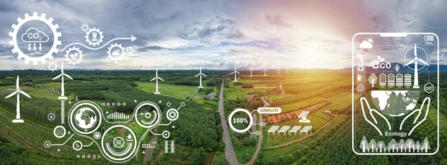 View of farmland to be developed with wind turbines with technology for the environment.