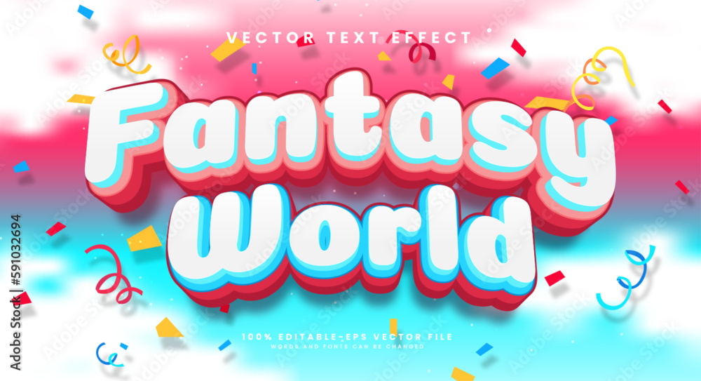Poster fantasy world editable vector text effect. happy colorful theme text style effect.