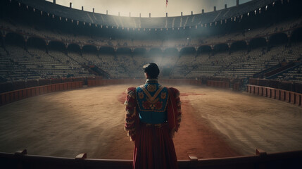 The bullfighter stands in front of the arena. Generative Ai
