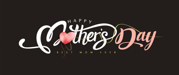 Happy Mother's Day Calligraphy abstract art background vector. Luxury minimal style wallpaper with golden line art flower and botanical leaves, watercolor. Vector background for banner, poster.