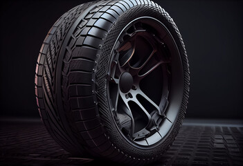 Obraz na płótnie Canvas illustration of new tire on black background for change tires concept . ai