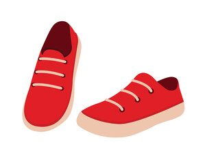 Concept Footwear platform sneakers red shoes. This illustration features a pair of red platform sneakers in a casual style. The design is shown in a flat, vector format. Vector illustration.
