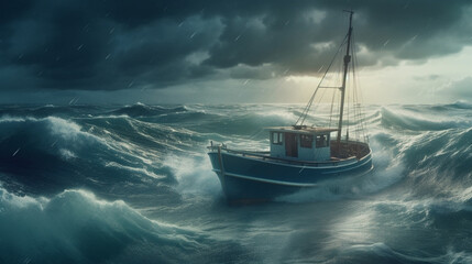 Fototapeta premium Ship in stormy sea. Generative Ai
