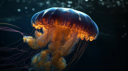 Jellyfish in the deep blue sea. Generative Ai