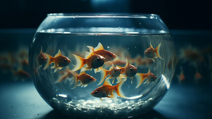 Goldfish in a glass bowl. Generative Ai