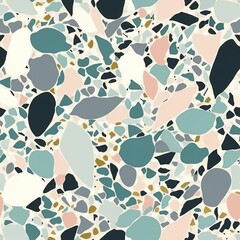 Venetian-style Terrazzo flooring texture in cool colors as a seamless pattern. AI generation.