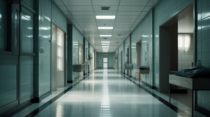 Interior of a hospital corridor. Generative Ai