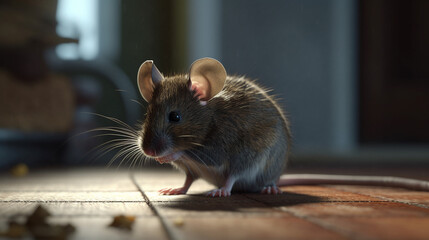 Mouse on a wooden floor. Generative Ai