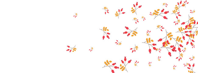 Green Foliage Background White Vector. Herb October Card. Burgundy Leaves Drawn. Object Frame. Berries Gradation.