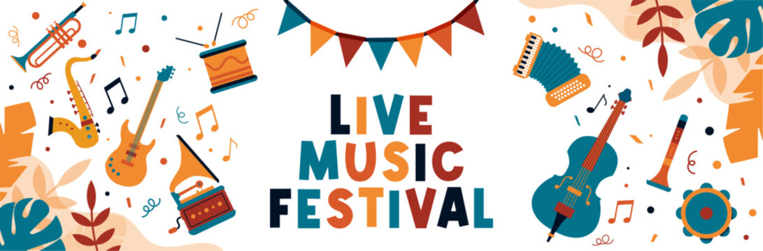 Live Music festival - Musical instruments - Illustrations and title
