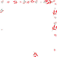 Red Herb Background White Vector. Leaves Organic Design. Burgundy Rowan. Green Berries Drawn. October Texture.