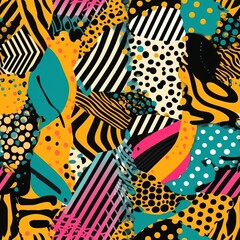 Fototapeta na wymiar Geometric seamless pattern design with stripes in zebra and leopard prints. AI generation.