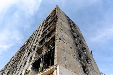 destroyed and burned houses in the city Russia Ukraine war