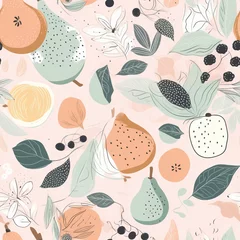 Poster Fruits, berries, and leaves in an abstract seamless pattern. AI generation. © BLACK AND WHITE LOGO