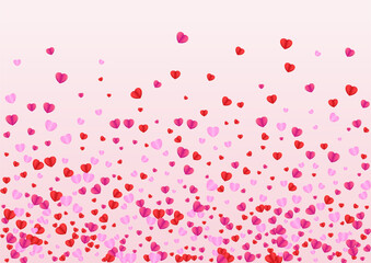 Red Confetti Background Pink Vector. Element Frame Heart. Purple Gift Texture. Tender Heart Valentine Pattern. Violet Volume Backdrop.