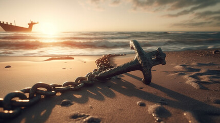 Anchor on the beach. Generative Ai