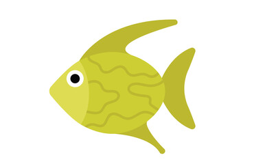 Concept Underwater fishes green fish with large upper fin. This illustration is a flat vector cartoon concept of an underwater scene featuring a green fish with a large uper fin. Vector illustration.