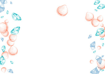 Red Starfish Background White Vector. Shellfish Coastal Pattern. Exotic Illustration. Orange Oyster Doodle Wallpaper.