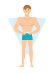 Fototapeta premium Concept Male body types man. The illustration depicts a cartoon-style male character in a flat, vector design. Vector illustration.