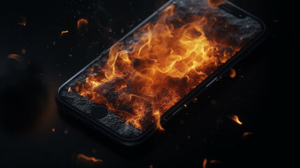 Smartphone with fire screen. Generative Ai