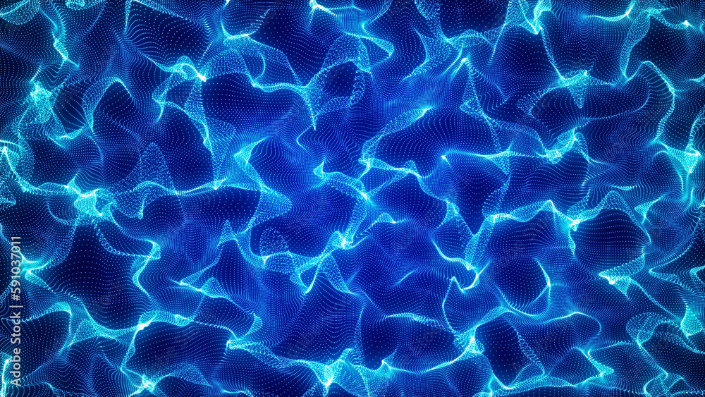 Poster equalizer for music. particle wave music. abstract sound visualization. abstract futuristic illustra