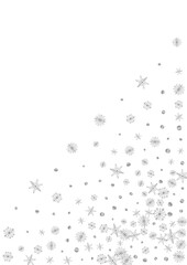 Luminous Confetti Background White Vector. Flake Glitter Pattern. Metal Dot Random. Grey Flying Illustration.