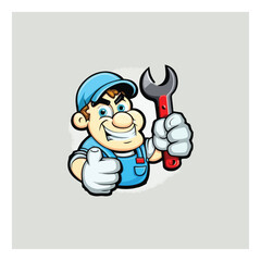 builder giving thumbs up. Vector logo illustration. cartoon
