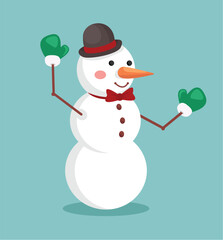 Concept Cartoon snowman This illustration features a cute snowman in a flat, vector style design. The concept of the illustration is related to winter and the holiday season. Vector illustration.