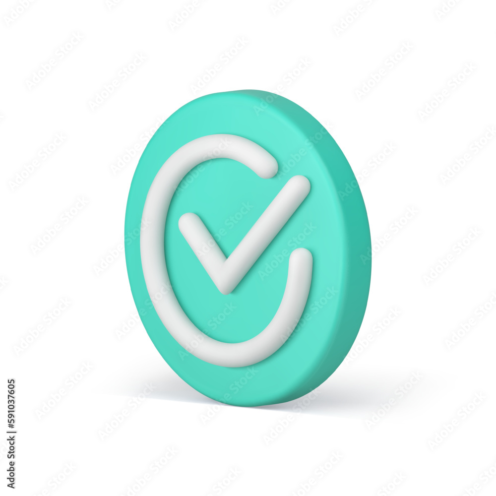Poster checkmark green circle button done correct choice confirmation isometric 3d icon realistic vector