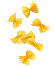Falling raw Farfalle, uncooked Italian Pasta, isolated on white background, full depth of field