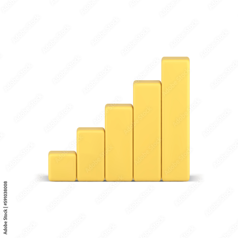 Poster bar diagram increase chart column graph growth data information yellow 3d icon realistic vector