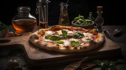 neapolitan homemade pizza margarita from the brick oven. Generative AI technology