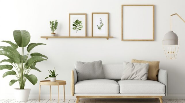 Stylish Frame Mock up. Modern Interior Design Background. Generative AI.