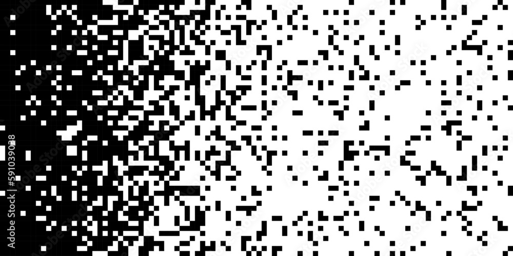 Poster black and white random pixels pattern. shuffled pixels texture background. classic pixel art. vector