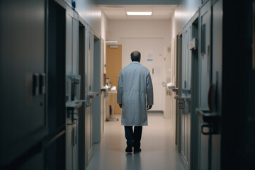 Fototapeta premium A doctor walking towards a patient room AI generated art