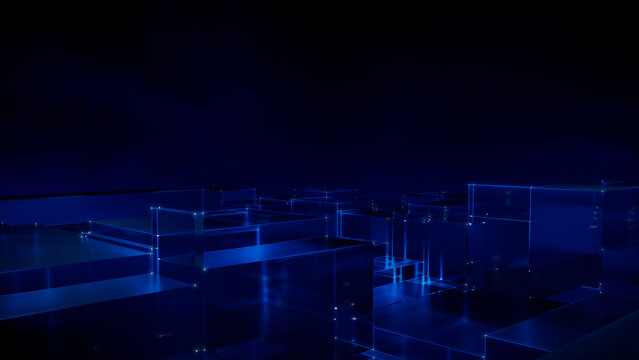 Global Data Web Communication Network in Cyberspace. Blue Tech Background with Copy Space. 3D Render. 