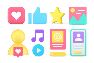 Multimedia cyberspace social media network internet communication content set 3d icon vector