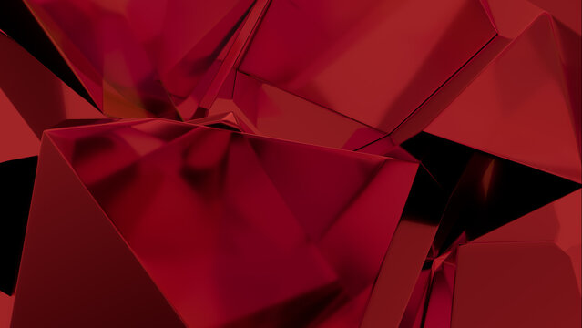 Vibrant Red Glass Shapes form a Modern Luxury Wallpaper. Slick 3D Render.