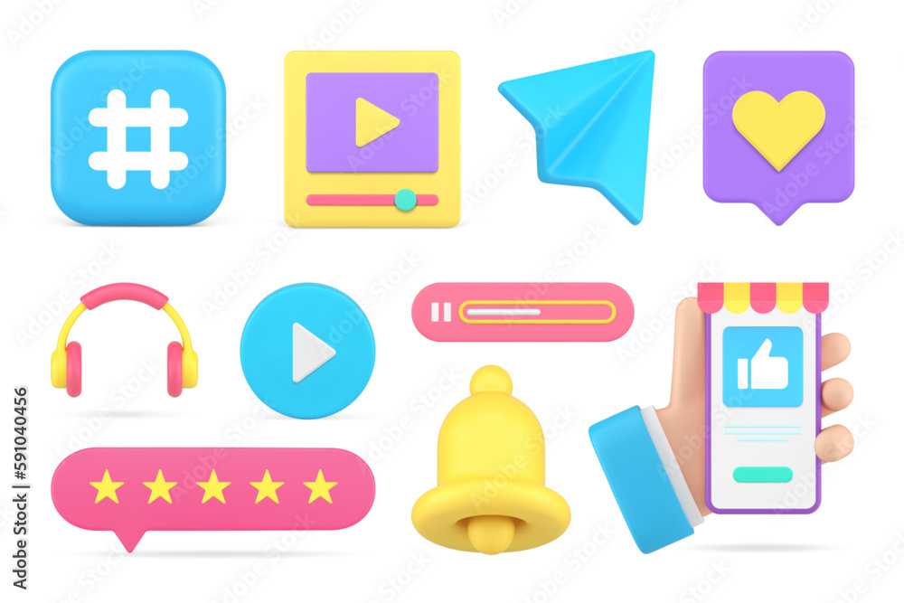 Poster internet communication digital smartphone app cyberspace content notification set 3d icon vector