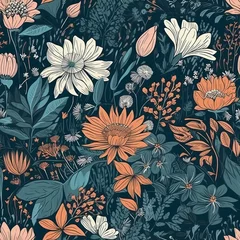 Möbelaufkleber floral print with botanical flowers as a seamless pattern for textile design or background. AI generation. © BLACK AND WHITE LOGO