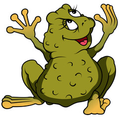 Rear View of Green Frog with Long Eyelashes with Hands Up